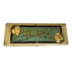 Antique Victorian Era Necktie Box With Picture Embossing